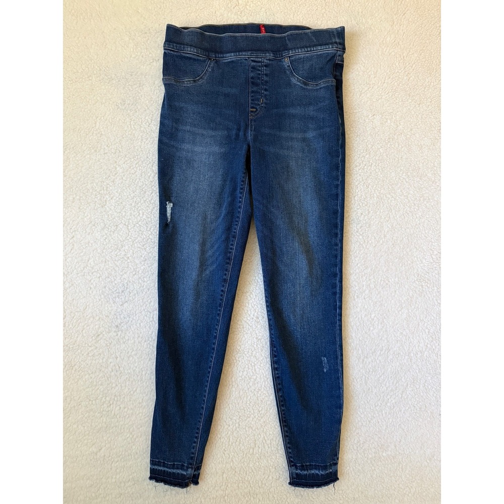 Spanx Distressed Ankle Skinny Jeans Women's Medium Blue Denim Casual